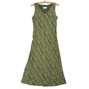 VTG CDC Petites Olive Green Chiffon Floral Striped Sleeveless Maxi Dress Fits S